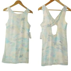 Tobi Sleeveless Tank‎ Shift Dress Strappy Back Green Blue Off White Watercolor S